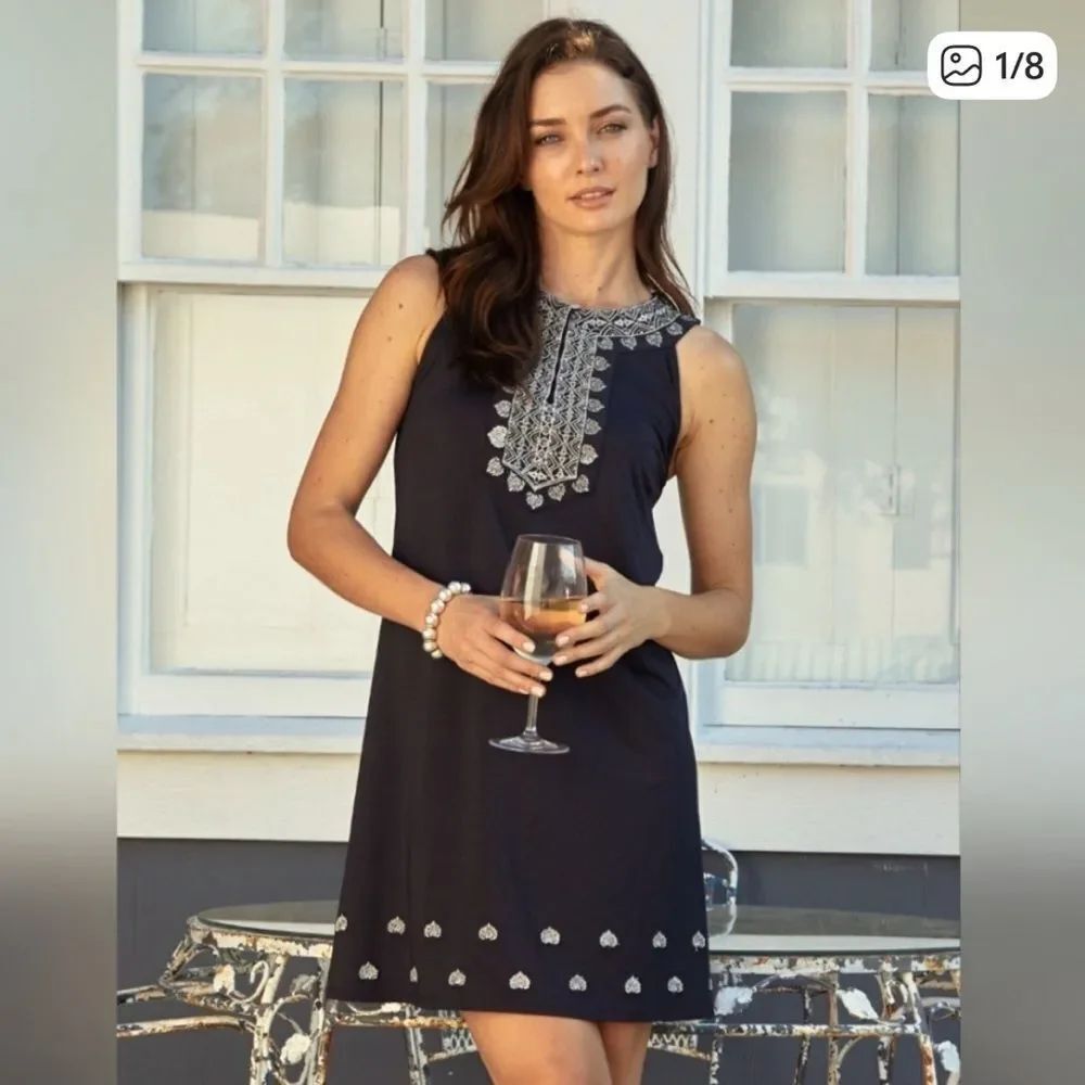 Cabana Life Black Metallic Embroidery Halter Dress Womens Large
